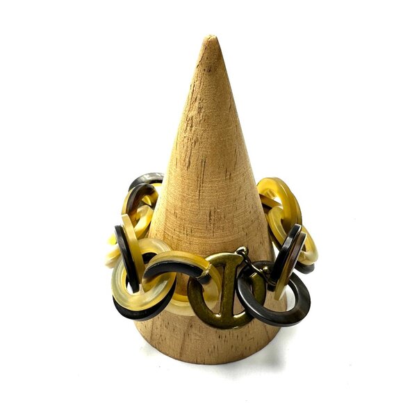 Vintage 1980s YSL Carved Horn Chain Link Bracelet— Heart Charm — Signed — EUC - Picture 10 of 10